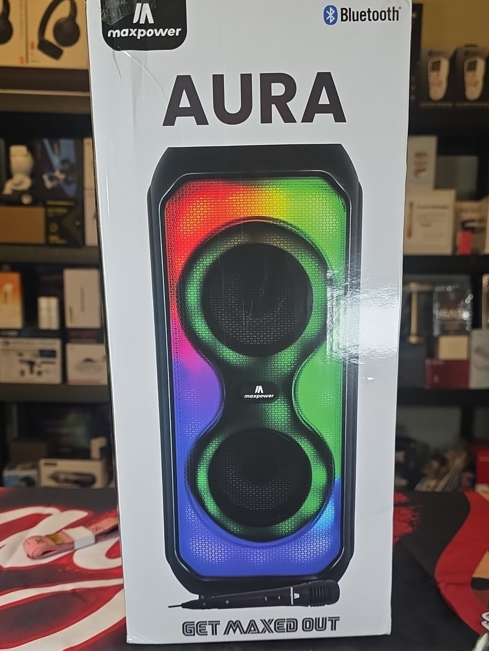 Aura Portable Bluetooth Speaker with Mic — LED Lights, FM Radio.. FACTORY SEALED